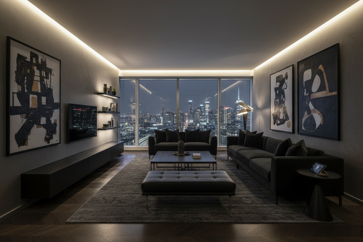 dark but aesthetic room. very modern